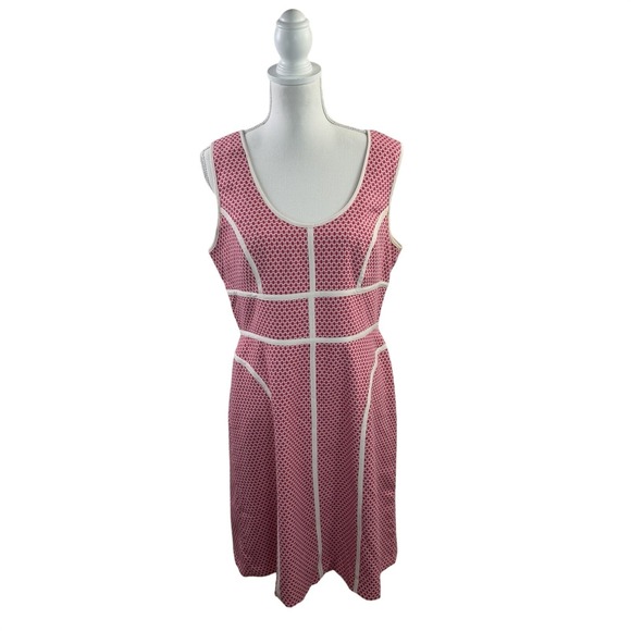 Adrianna Papell Dresses & Skirts - Adrianna Papell Guava Dot Sz 12 Pink White Piping U-Neck Texture Knit Dress $120